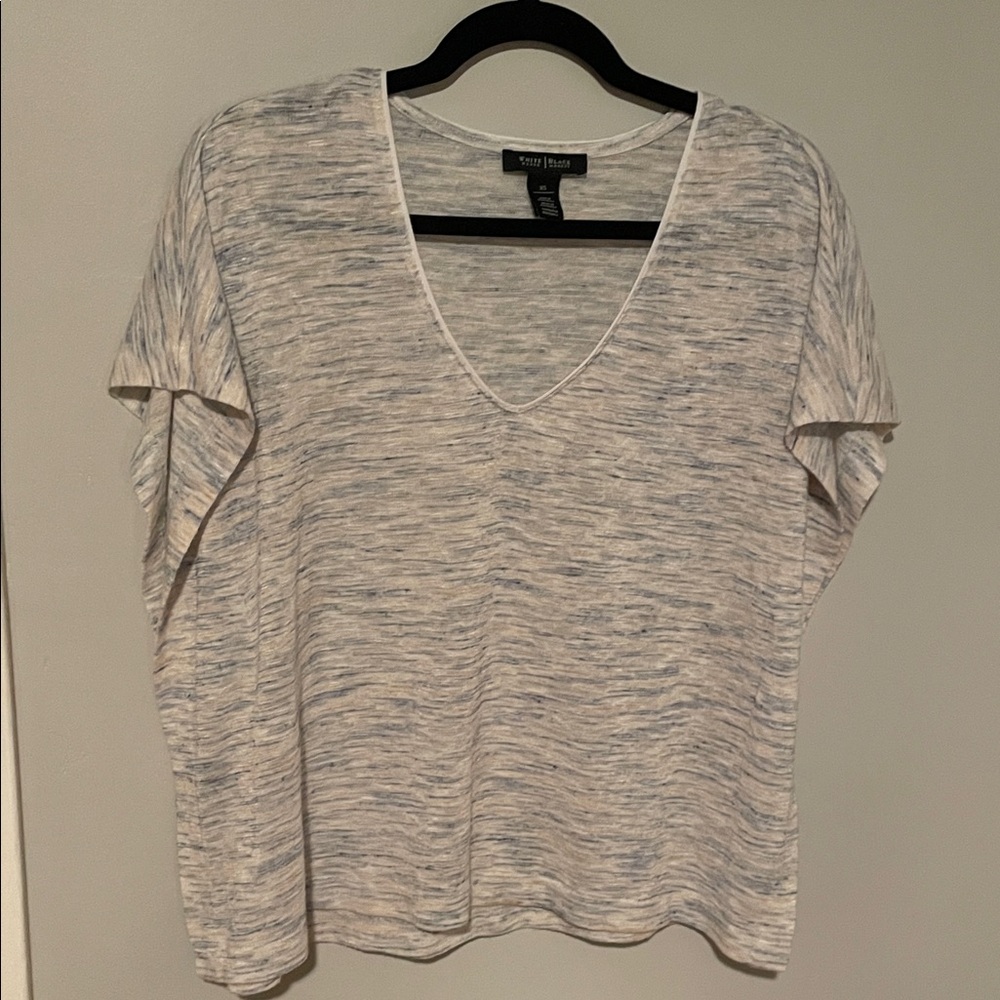 White House Black Market Cream and Gray V-Neck Top